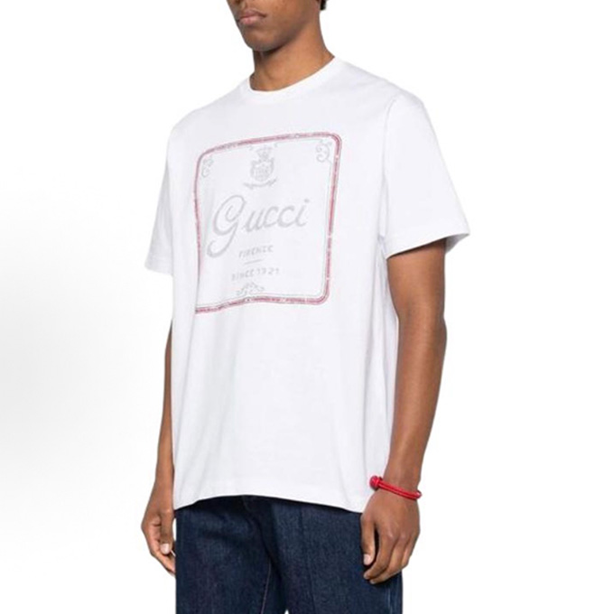 9a+ quality gucci vintage framed label print short sleeve t‑shirt